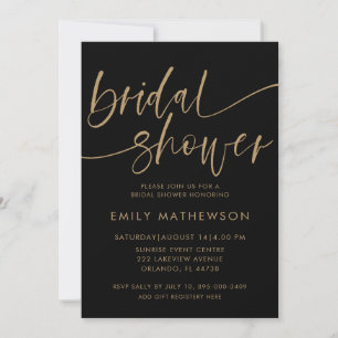 Elegant Black & Gold Calligraphy Bridal Shower Invitation