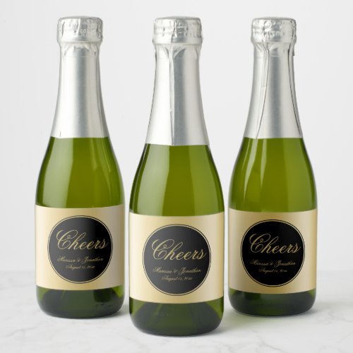 Elegant Black Gold Calligraphy Cheers Wedding Sparkling Wine Label