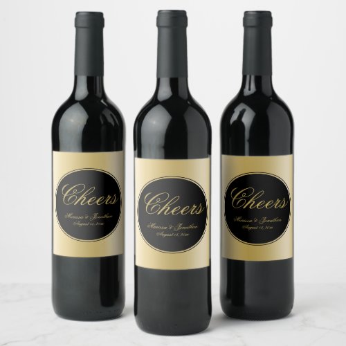 Elegant Black Gold Calligraphy Cheers Wedding  Wine Label