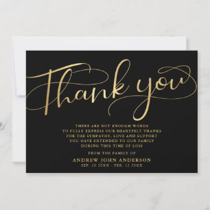 Elegant Black & Gold Calligraphy Funeral Thank You Card