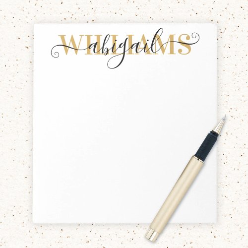 Elegant Black Gold Calligraphy Script Name Notepad