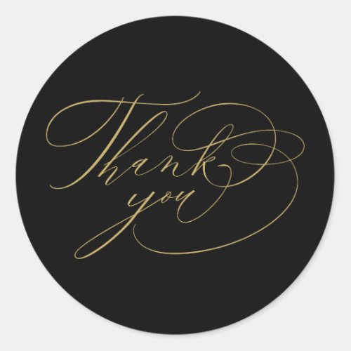 Elegant Black Gold Calligraphy Thank You Classic Round Sticker