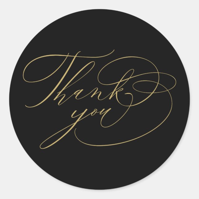 Elegant Black Gold Calligraphy Thank You Classic Round Sticker (Front)