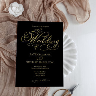 Elegant Black Gold Calligraphy Wedding Invitation