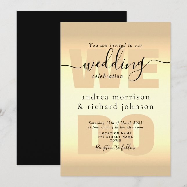 Elegant Black Gold Calligraphy Wedding Invitation (Front/Back)