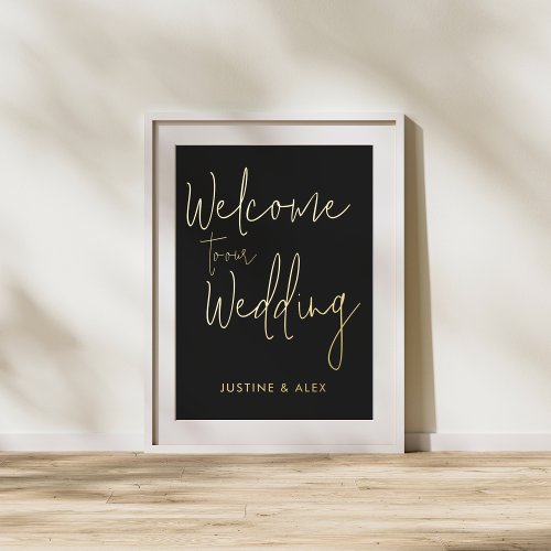 Elegant Black Gold Calligraphy Welcome Wedding Foil Prints