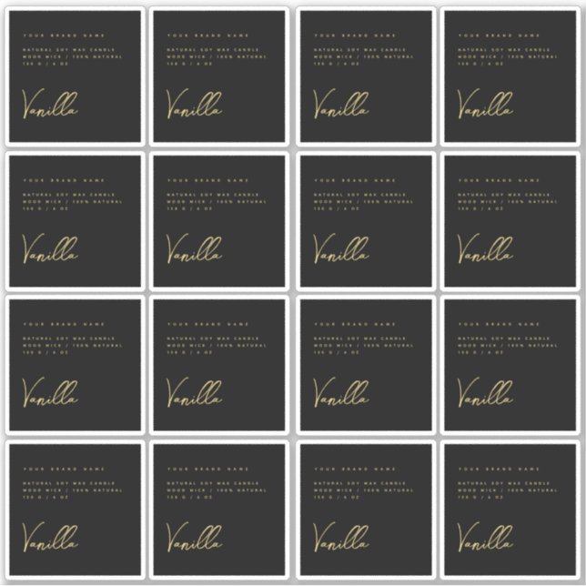 Elegant black gold candle product label (Front)