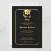 Elegant Black | Gold Cap College Graduation Party Invitation (Front)