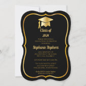 Elegant Black | Gold Cap Graduation Party Invitation (Front)
