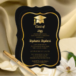 Elegant Black | Gold Cap Graduation Party Invitation