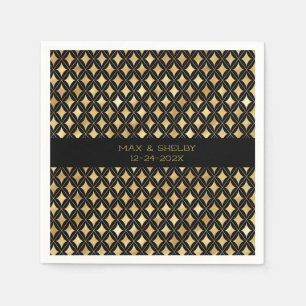 Elegant Black & Gold Carnival Harlequin Custom Napkins