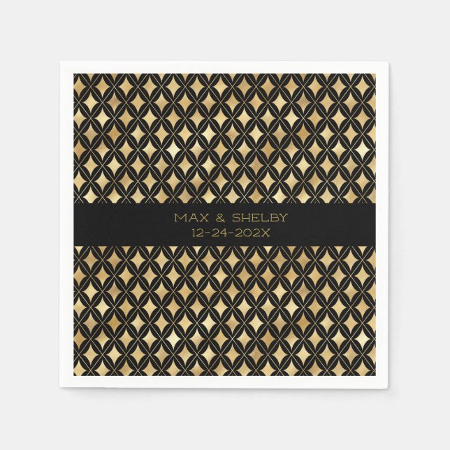 Elegant Black & Gold Carnival Harlequin Custom Napkins (Front)