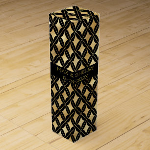 Elegant Black & Gold Carnival Harlequin Custom Wine Box