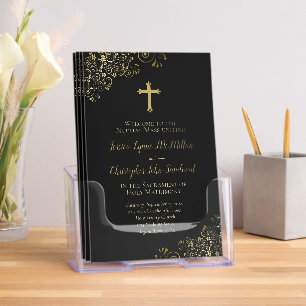 Elegant Black & Gold Catholic Wedding Program Brochure