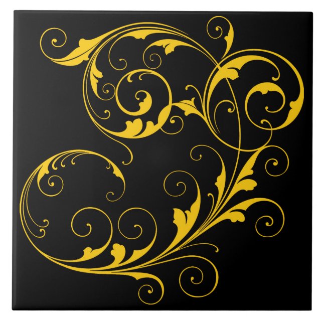 Elegant Black & Gold Ceramic Tile (Front)