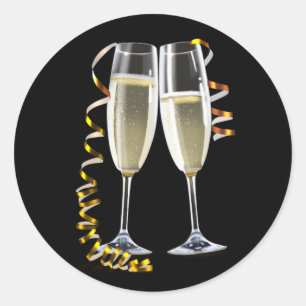 Elegant Black Gold Champagne Glass Stickers
