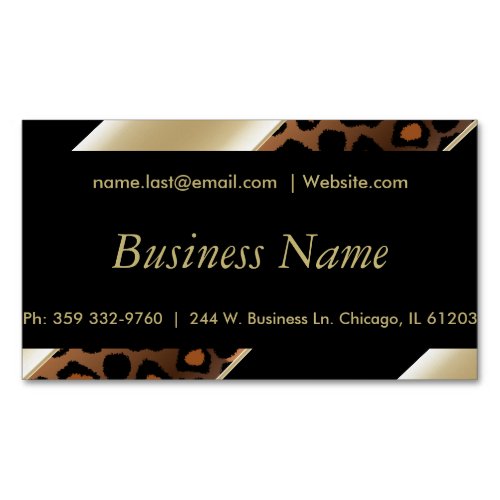 Elegant Black Gold  Champagne Leopard Magnetic Business Card