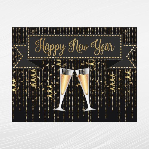 Elegant Black Gold Champagne New Year Holiday Postcard