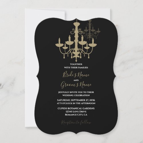 Elegant Black Gold Chandelier Wedding Invitations