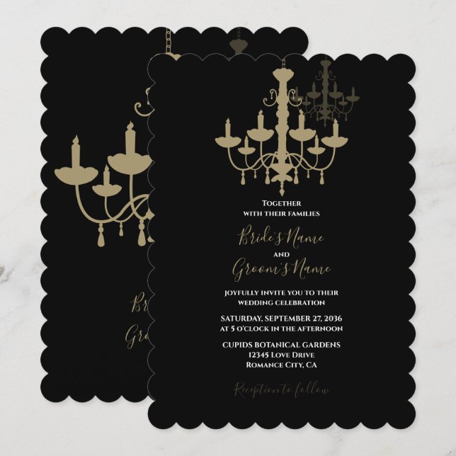 Elegant Black Gold Chandelier Wedding Invitations (Front/Back)