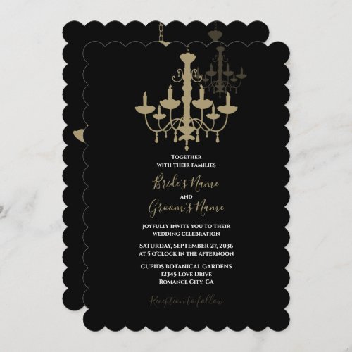 Elegant Black Gold Chandelier Wedding Invitations