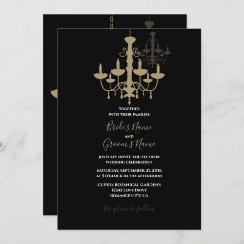 Elegant Black Gold Chandelier Wedding Invitations