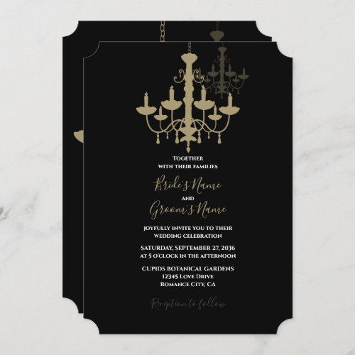 Elegant Black Gold Chandelier Wedding Invitations