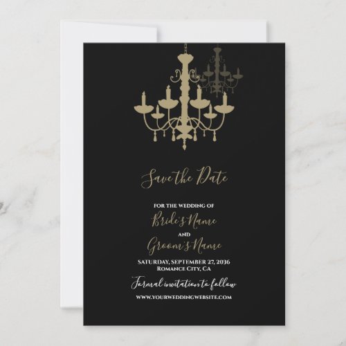 Elegant Black Gold Chandelier Wedding Save The Date