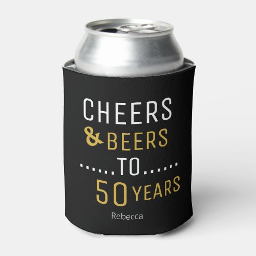 Elegant Black  Gold Cheers  Beers 50th Birthday Can Cooler