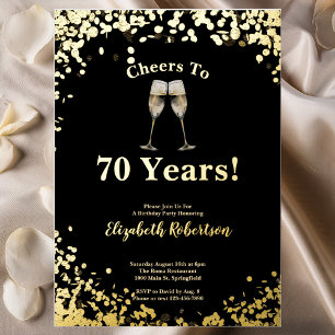 Elegant Black Gold Cheers to 70 Years Birthday Foil Invitation