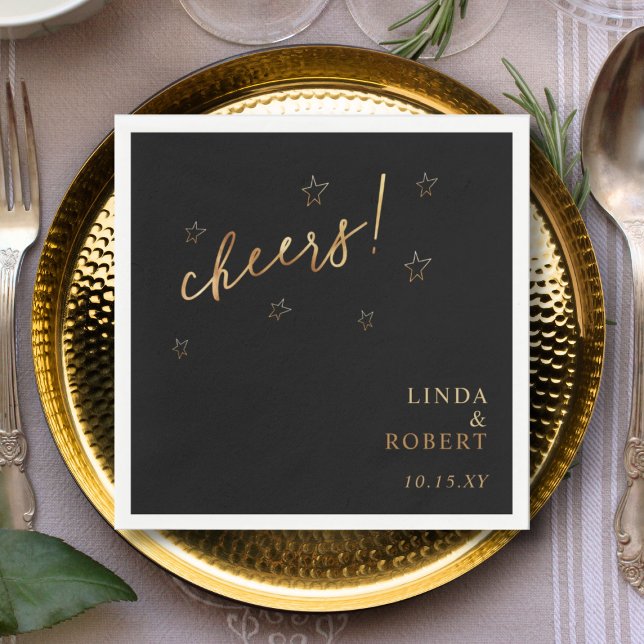 Elegant Black Gold Cheers Wedding Celebrations  Napkins (Creator Uploaded)