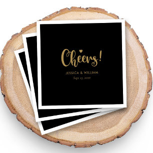 Elegant Black Gold Cheers Wedding Napkins
