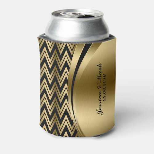 Elegant Black  Gold Chevron Decorative Stripes Can Cooler