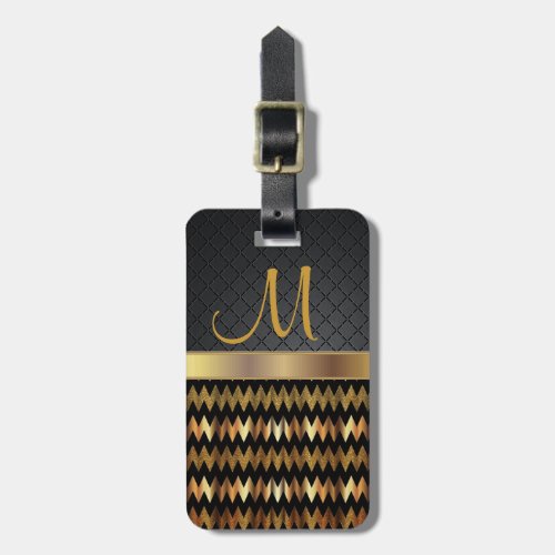 Elegant Black  Gold Chevron Pattern Design Luggage Tag