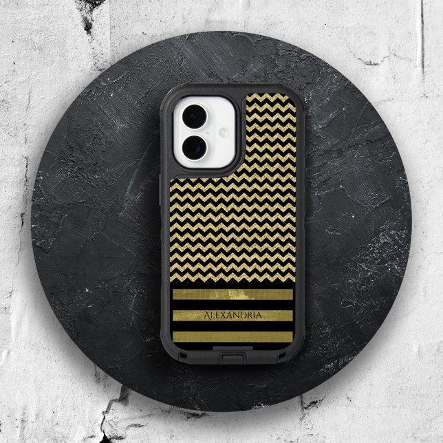 Elegant Black & Gold Chevron Pattern Design Name Otterbox iPhone Case (Creator Uploaded)