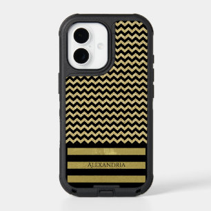 Elegant Black & Gold Chevron Pattern Design Name iPhone 17 Case