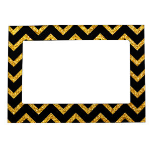 Elegant Black Gold Chevron Pattern Magnetic Frame