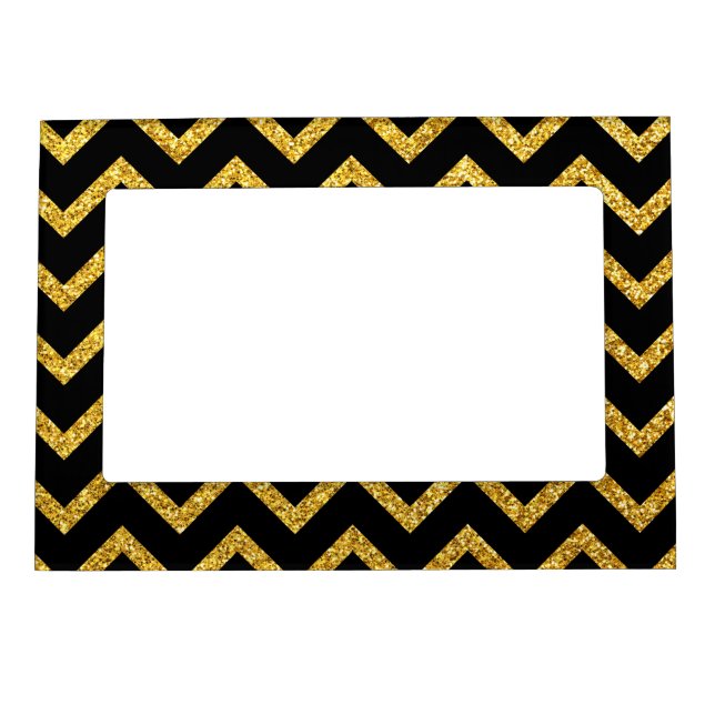 Elegant Black Gold Chevron Pattern Magnetic Frame (Front)