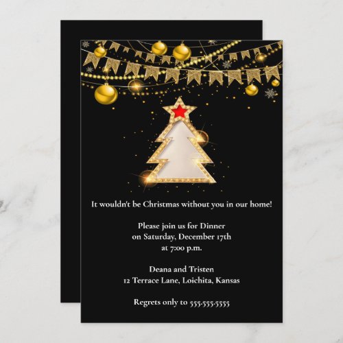 Elegant Black  Gold Christmas Design Party Invitation