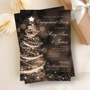 Elegant Black & Gold Christmas Engagement Party Invitation