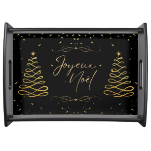 Elegant Black & Gold Christmas Entertaining Serving Tray