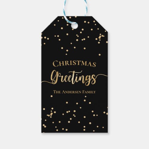 Elegant Black Gold Christmas Greetings Gift Tags