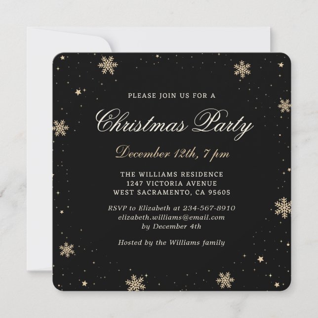 Elegant Black Gold Christmas Party Invitation (Front)