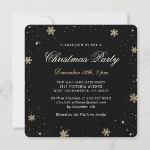 Elegant Black Gold Christmas Party Invitation