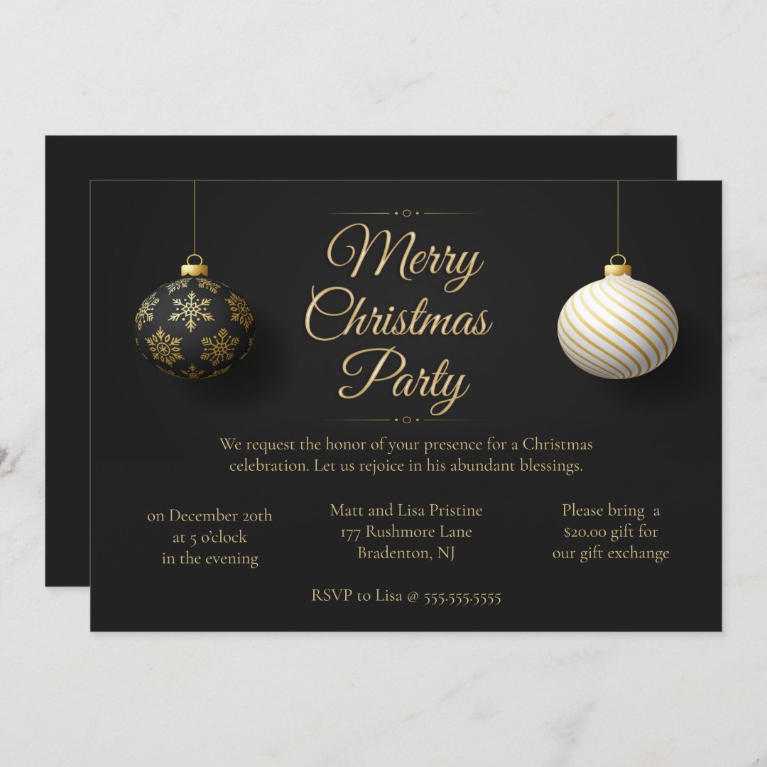 Elegant Black & Gold Christmas Party Invitation | Zazzle