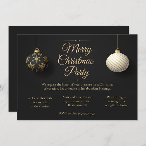 Elegant Black  Gold Christmas Party Invitation