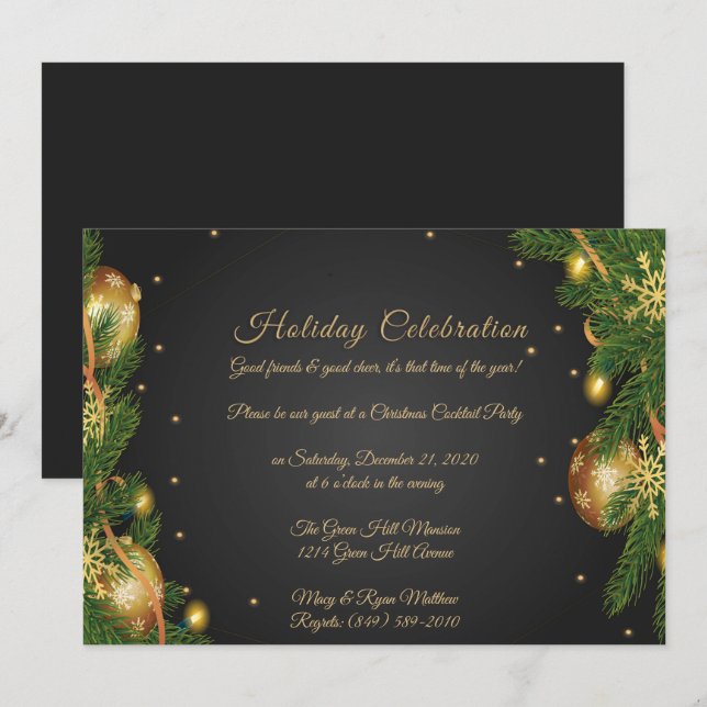 Elegant Black & Gold Christmas Party Invitation (Front/Back)