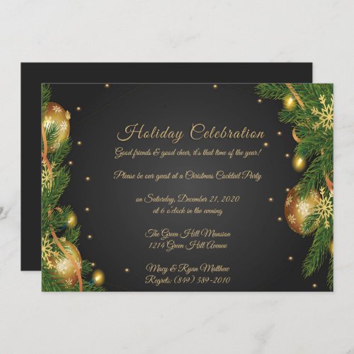 Elegant Black  Gold Christmas Party Invitation