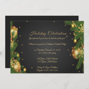 Elegant Black & Gold Christmas Party Invitation