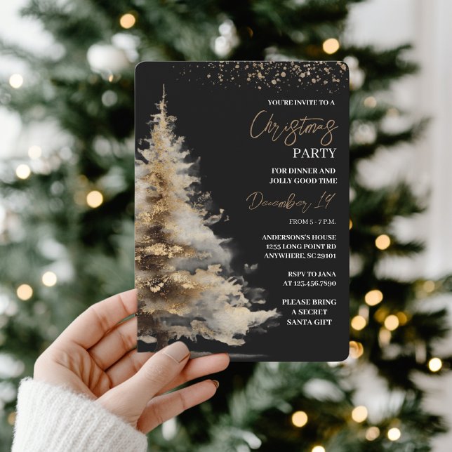 Elegant Black & Gold Christmas Party Invitation (Creator Uploaded)